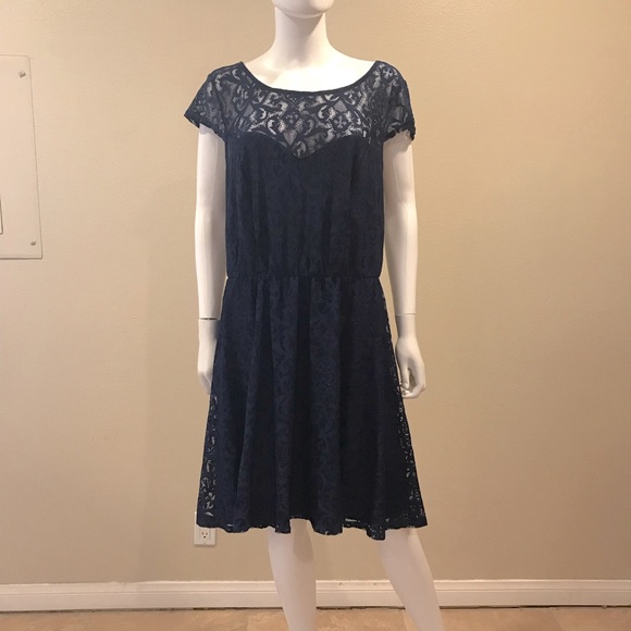 Maurices Navy Blue Lace Dress NEW Size XL 16 18 Fit Flare Party Dress Gift - Picture 2 of 15